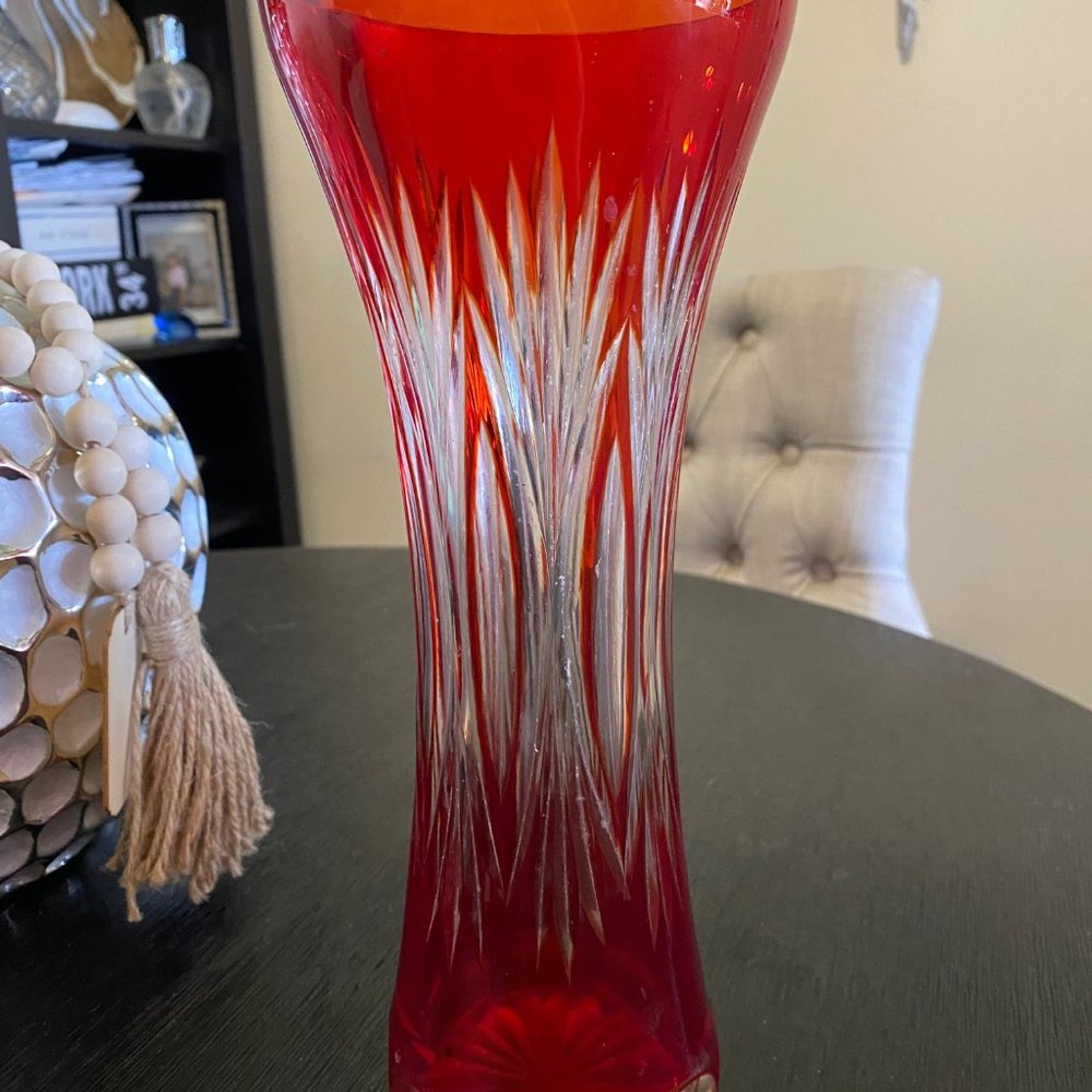 vintage ruby red European real crystal vase :-)